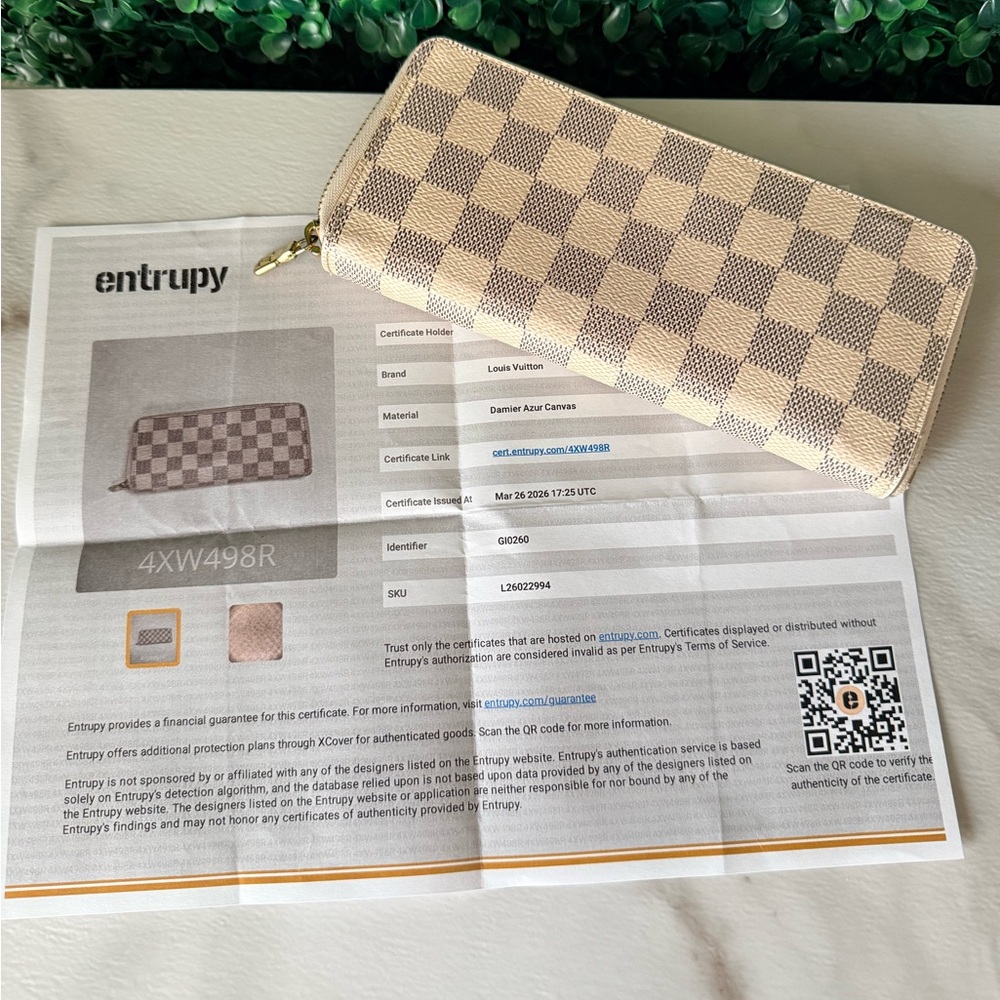 Louis Vuitton Damier Azur Checked Zip-Around Clemence Wallet Pink Interior - Picture 9 of 9